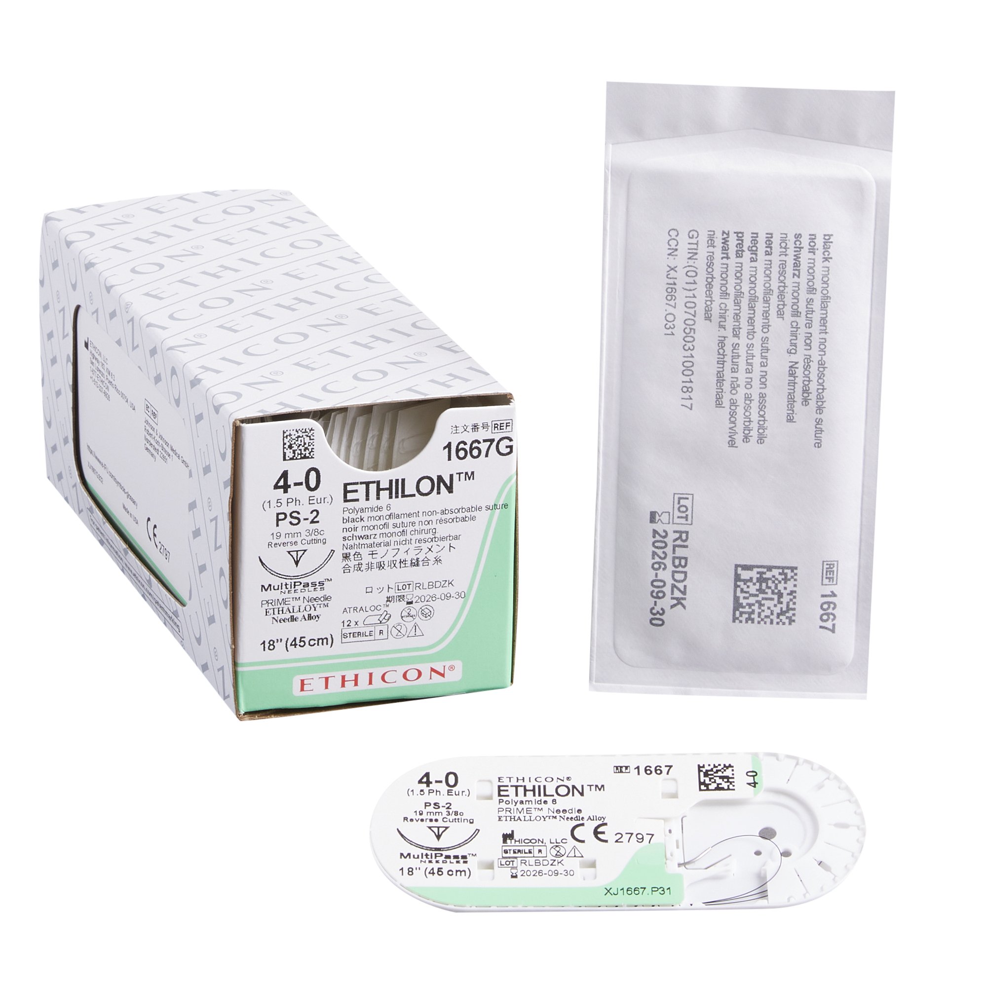 Suture with Needle Ethilon™ Nonabsorbable Black Monofilament Nylon Size 4 - 0 18 Inch Suture 1-Needle 19 mm Length 3/8 Circle Precision Point - Reverse Cutting Needle by Ethicon - Suture  J & J Healthcare Systems  ID 1667G